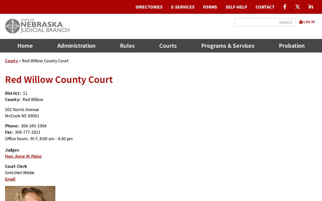 Red Willow County bench warrant records and County Court contact