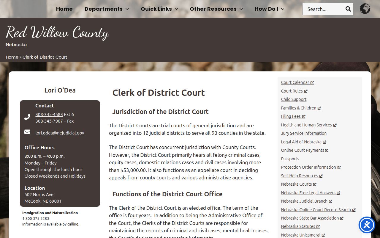 Red Willow County bench warrant records and District Clerk office
