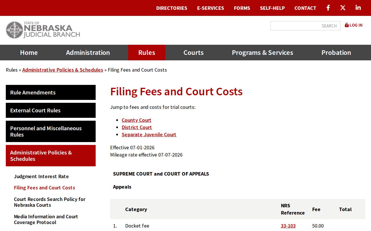 Red Willow County warrant search and Nebraska court fee table