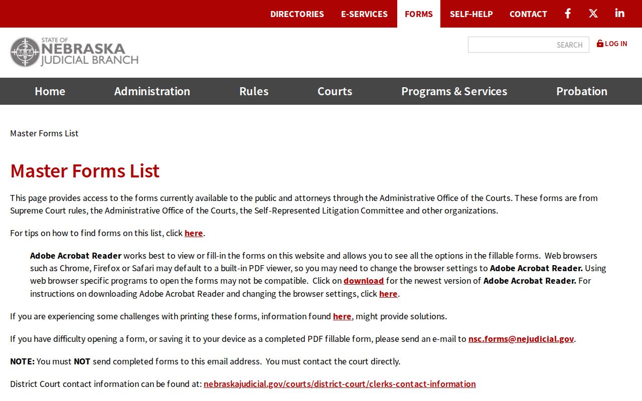 Red Willow County municipal court warrant records and Nebraska forms index