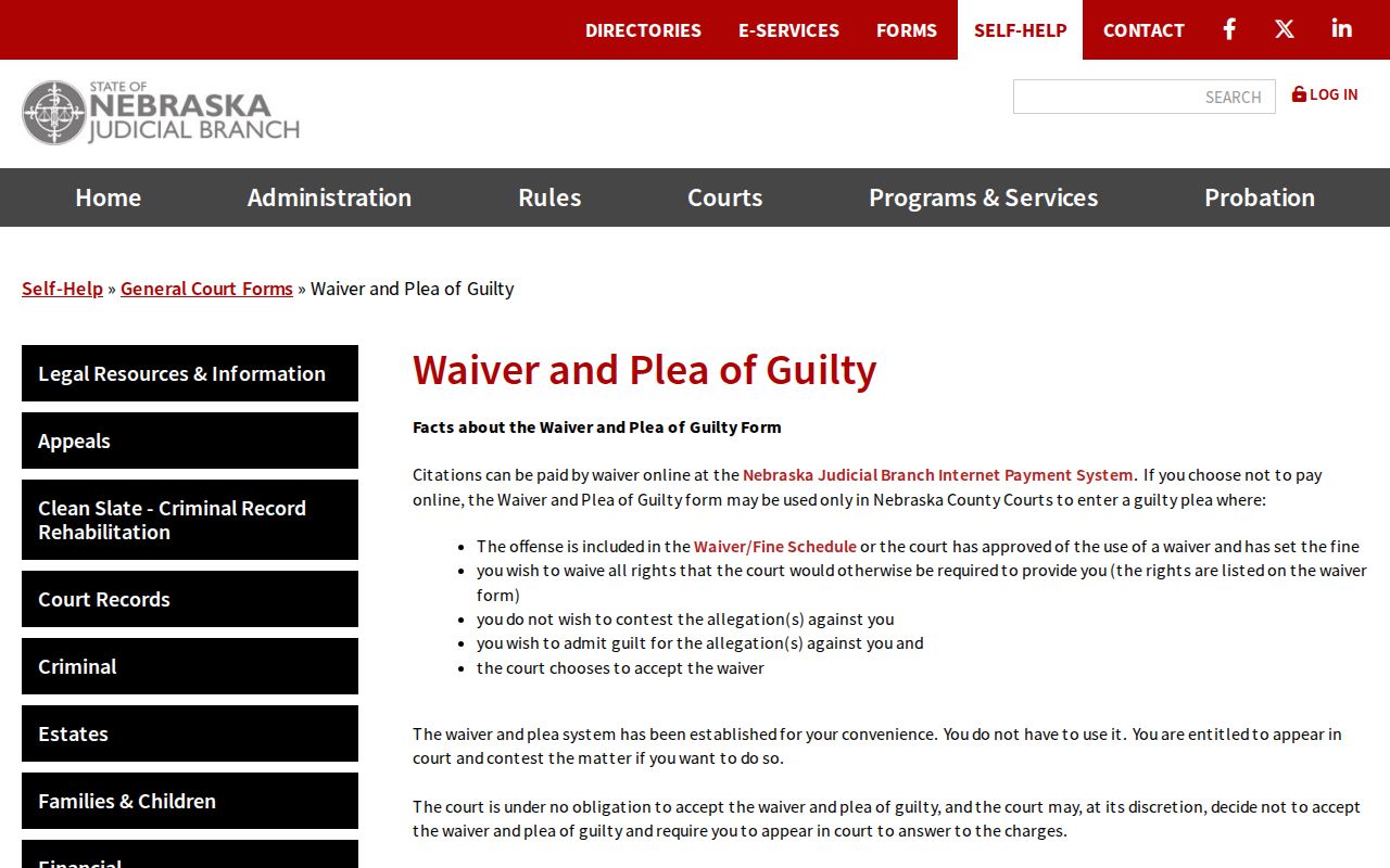 Red Willow County traffic warrant records and Nebraska traffic court form