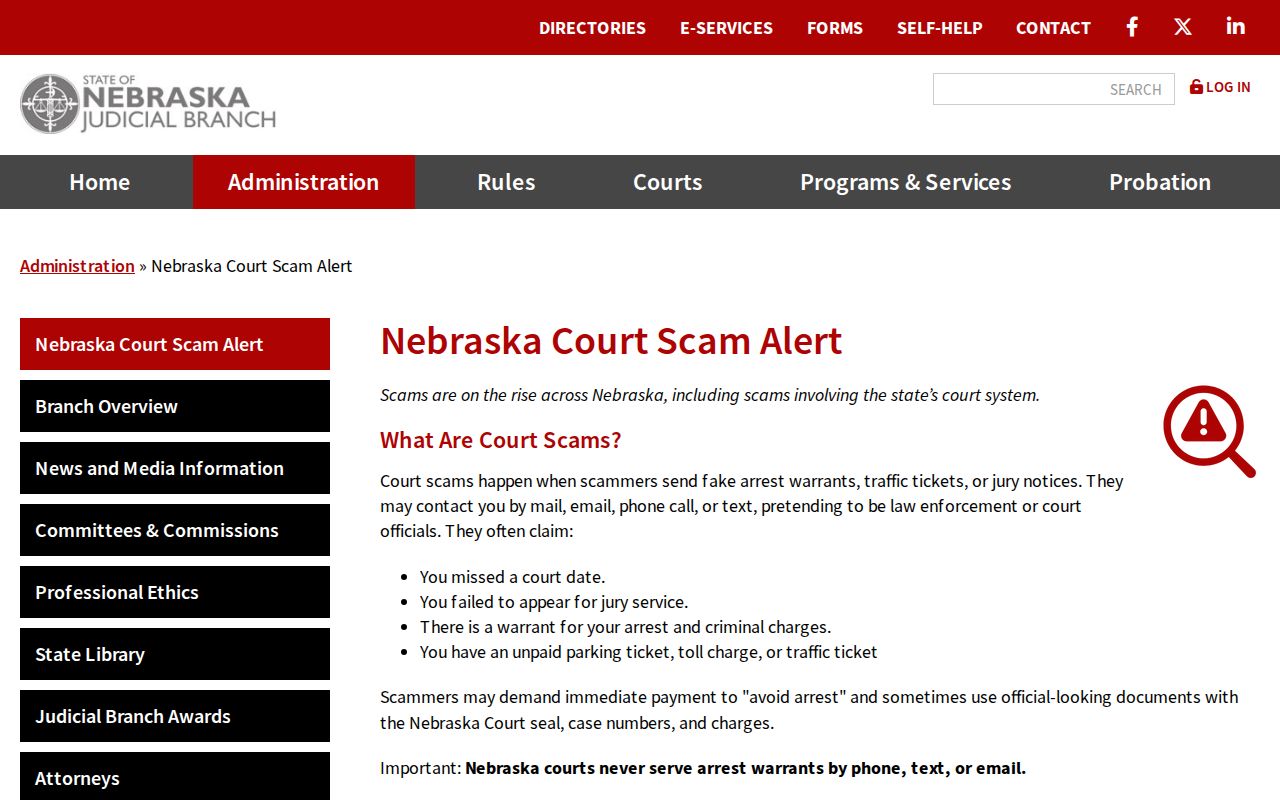Red Willow County most wanted warrant records and Nebraska court scam warning