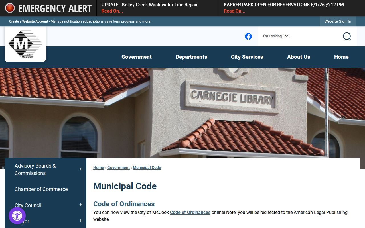 Red Willow County municipal court warrant records and McCook code source