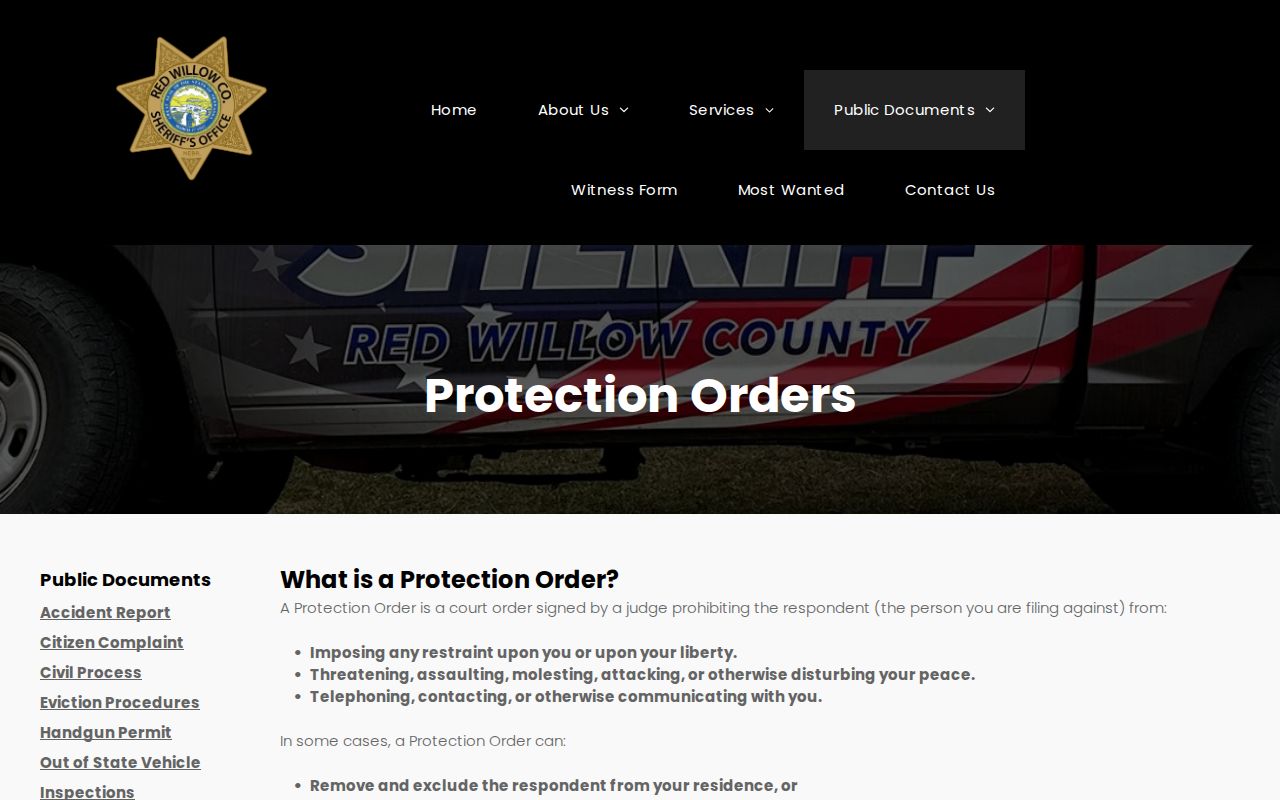 Red Willow County arrest warrant records and Sheriff protection-order process